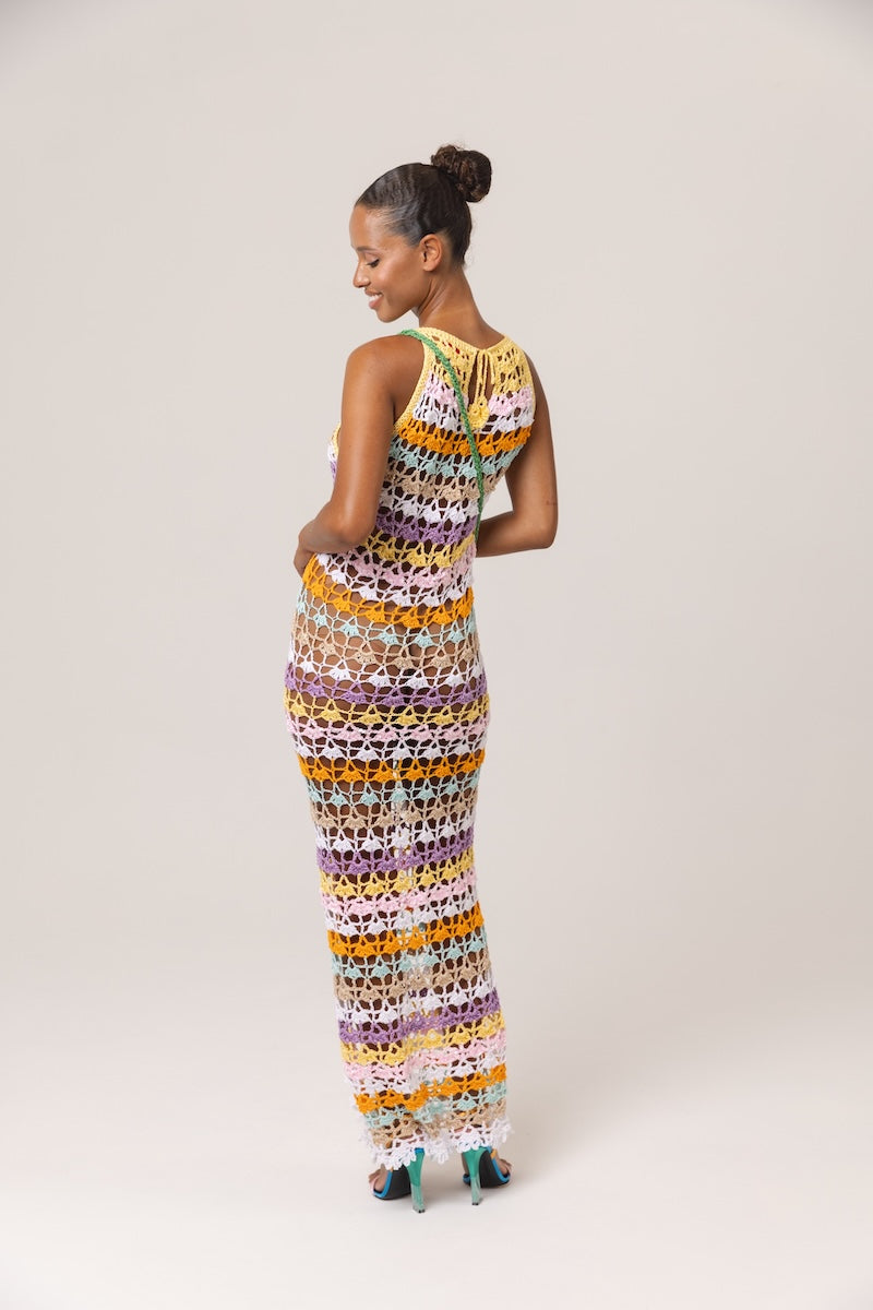 RAINBOW HANDMADE CROCHET MAXI DRESS - CULT MIA
