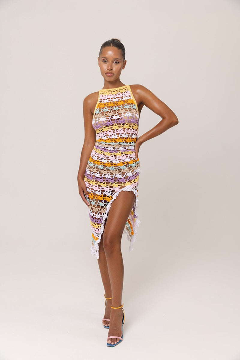 RAINBOW HANDMADE CROCHET MIDI DRESS - CULT MIA