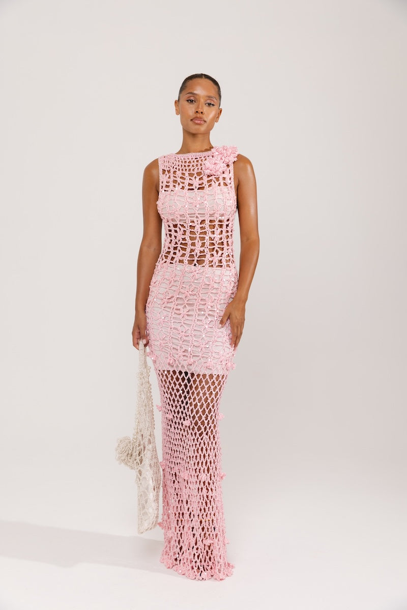 PINK VANILLA HANDMADE MAXI CROCHET DRESS - CULT MIA
