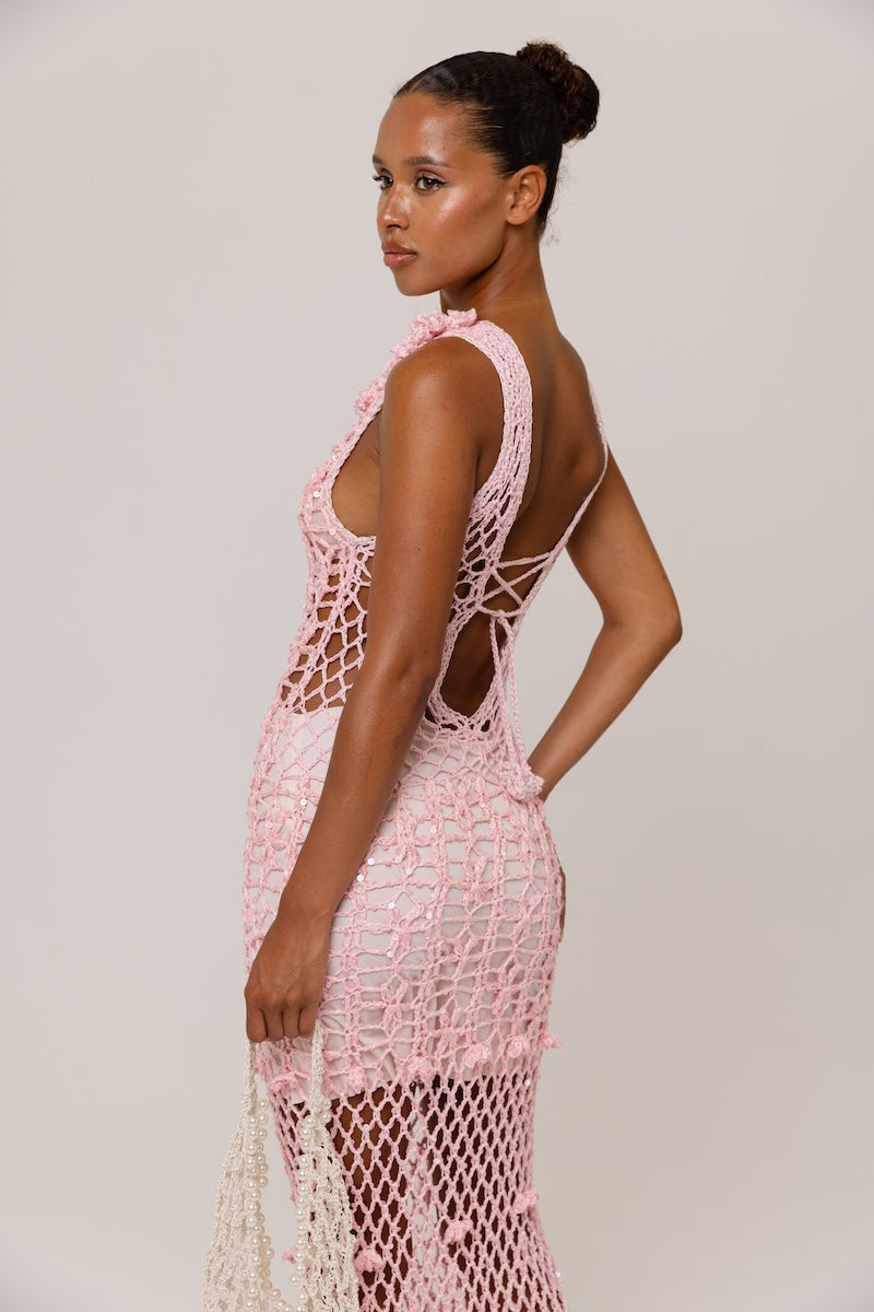 PINK VANILLA HANDMADE MAXI CROCHET DRESS - CULT MIA