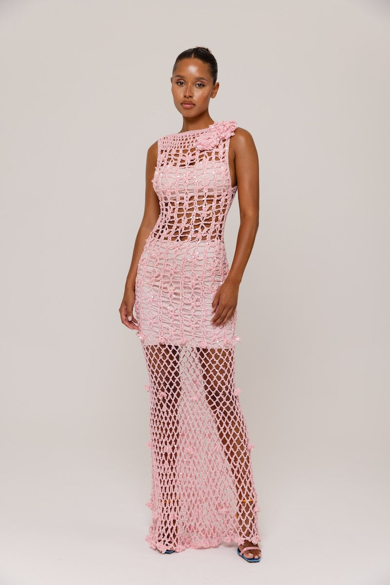 PINK VANILLA HANDMADE MAXI CROCHET DRESS - CULT MIA