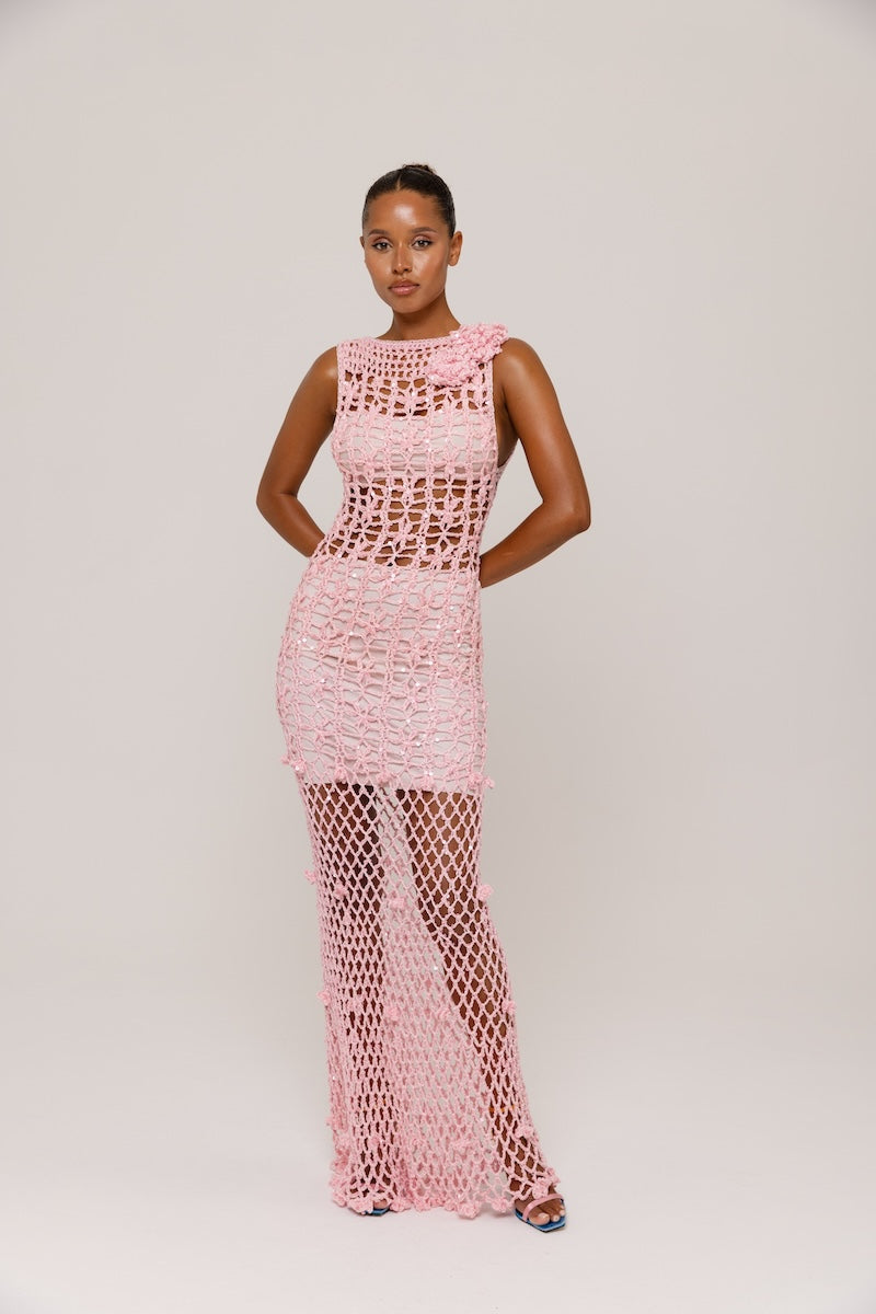 PINK VANILLA HANDMADE MAXI CROCHET DRESS - CULT MIA