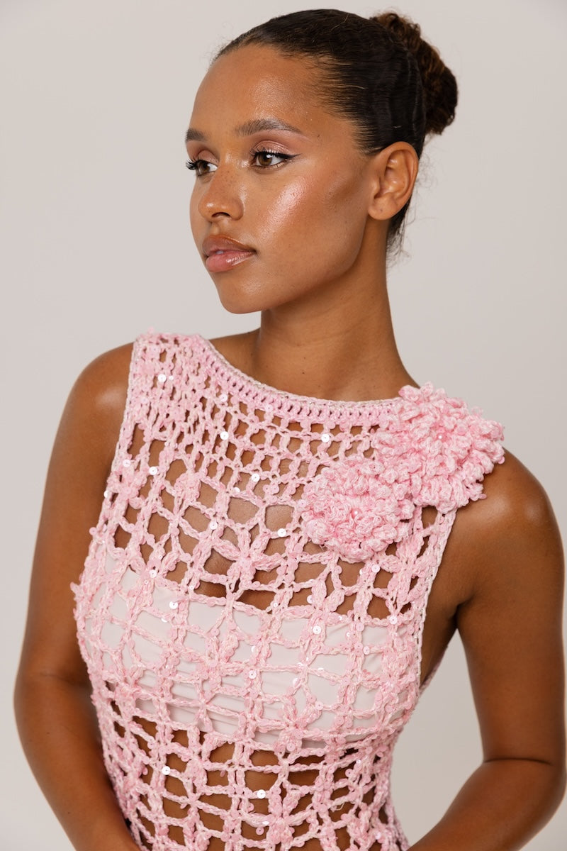 PINK VANILLA HANDMADE MAXI CROCHET DRESS - CULT MIA