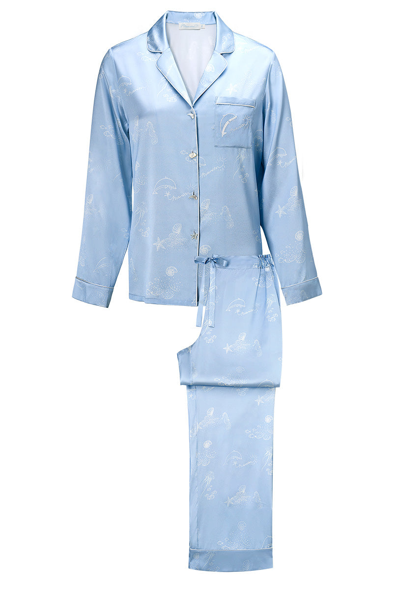 OCEAN BLUE WOMEN'S LONG SLEEVE PAJAMA SET - CULT MIA