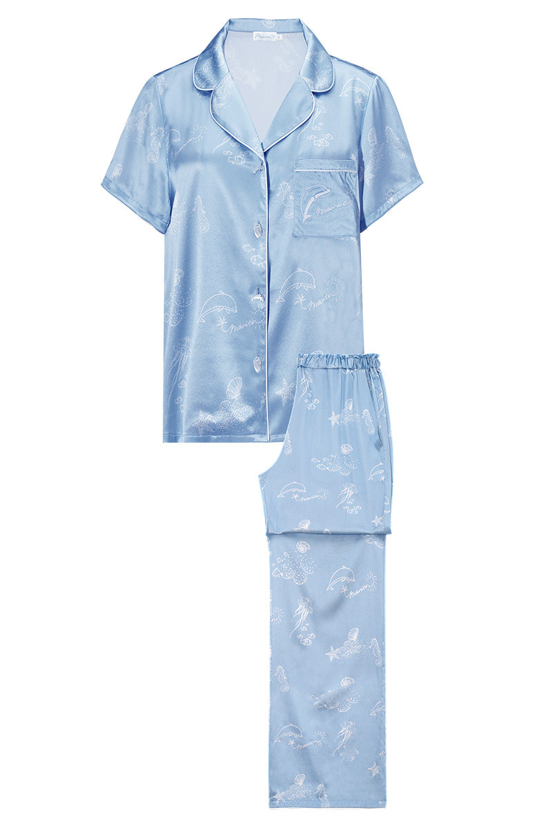 OCEAN BLUE WOMEN'S SHORT SLEEVE PAJAMA SET - CULT MIA