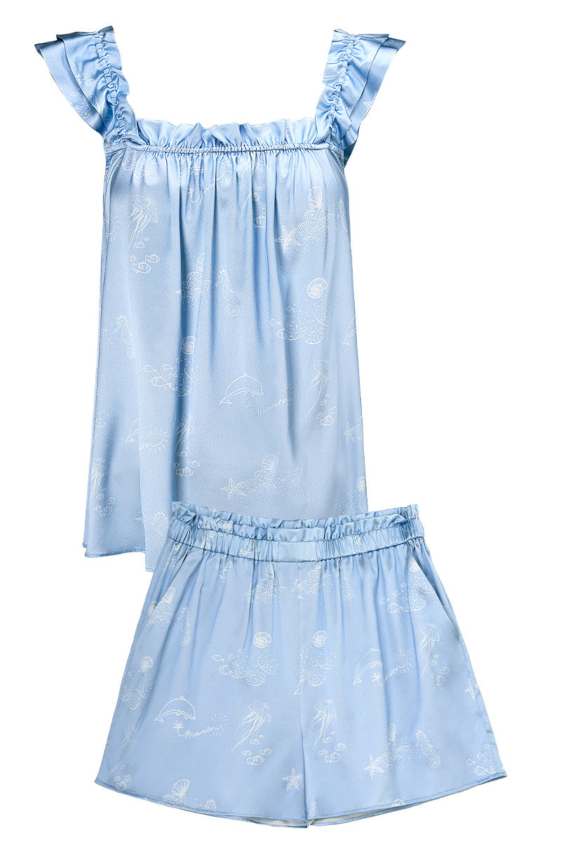 OCEAN BLUE WOMEN'S TANK & SHORTS SET - CULT MIA