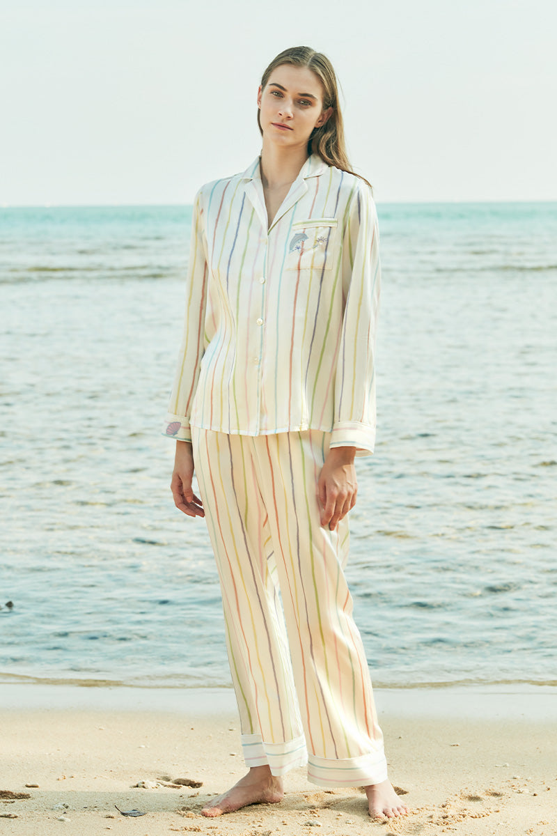 OCEAN STRIPE WOMEN'S LOUNGE SET - CULT MIA