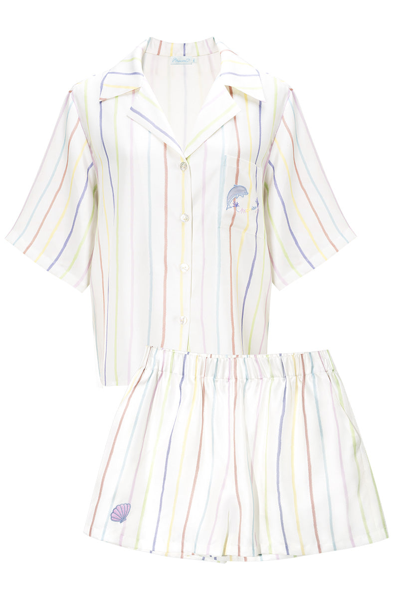 OCEAN STRIPE WOMEN'S SHORT LOUNGE SET - CULT MIA