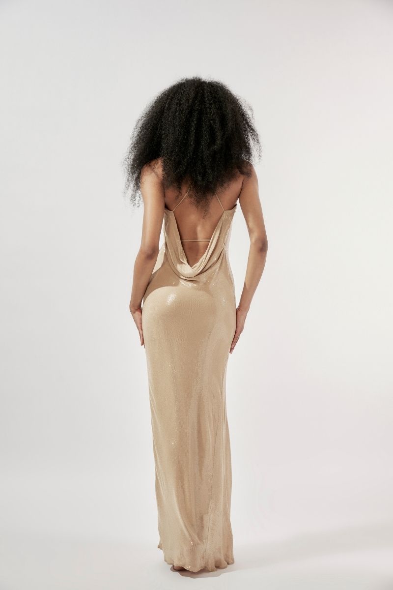 OCEANA NUDE BEIGE SEQUIN MAXI DRESS - CULT MIA