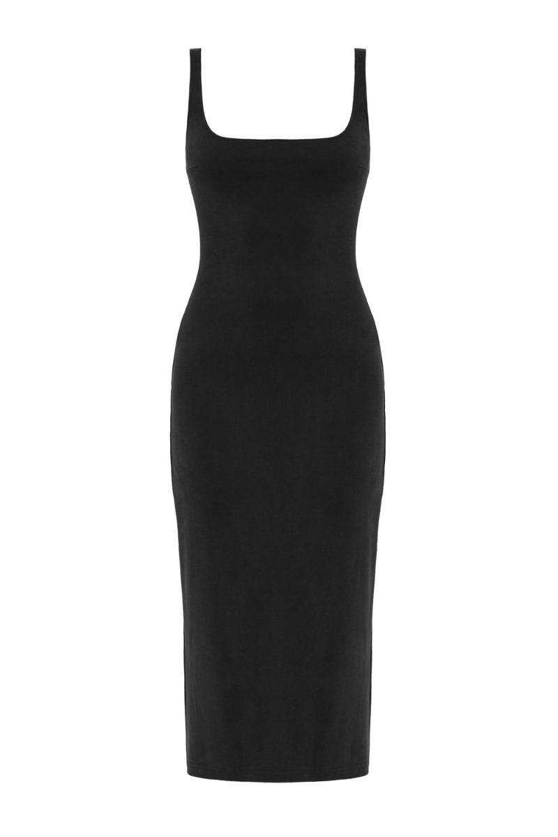 UNDRESS OLIVIA Black MIDI BODYCON DRESS WITH SQUARE NECKLINE | Cult Mia UNDRESS OLIVIA Black MIDI BODYCON DRESS WITH SQUARE NECKLINE | Cult Mia