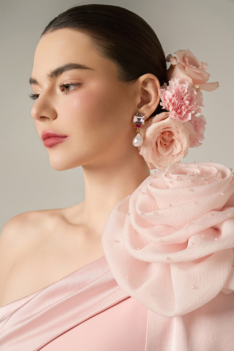 CREPE AND SILK TAFFETA DRESS IN PINK - CULT MIA