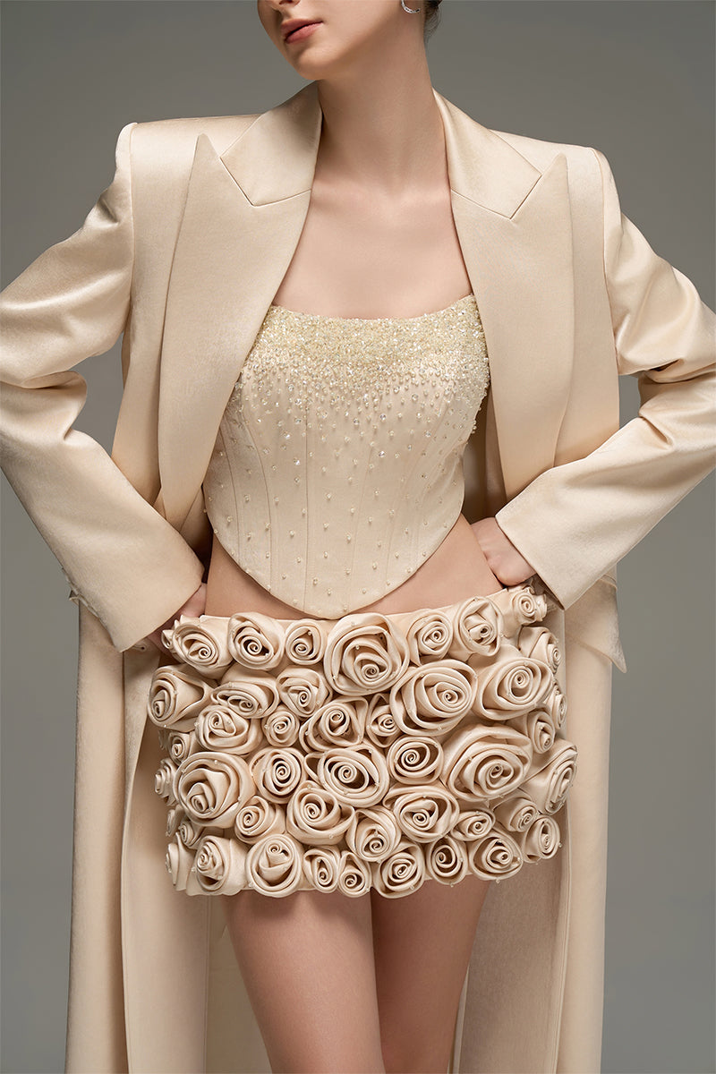 CORSET TOP AND EMBROIDERED SKIRT SET IN BEIGE - CULT MIA