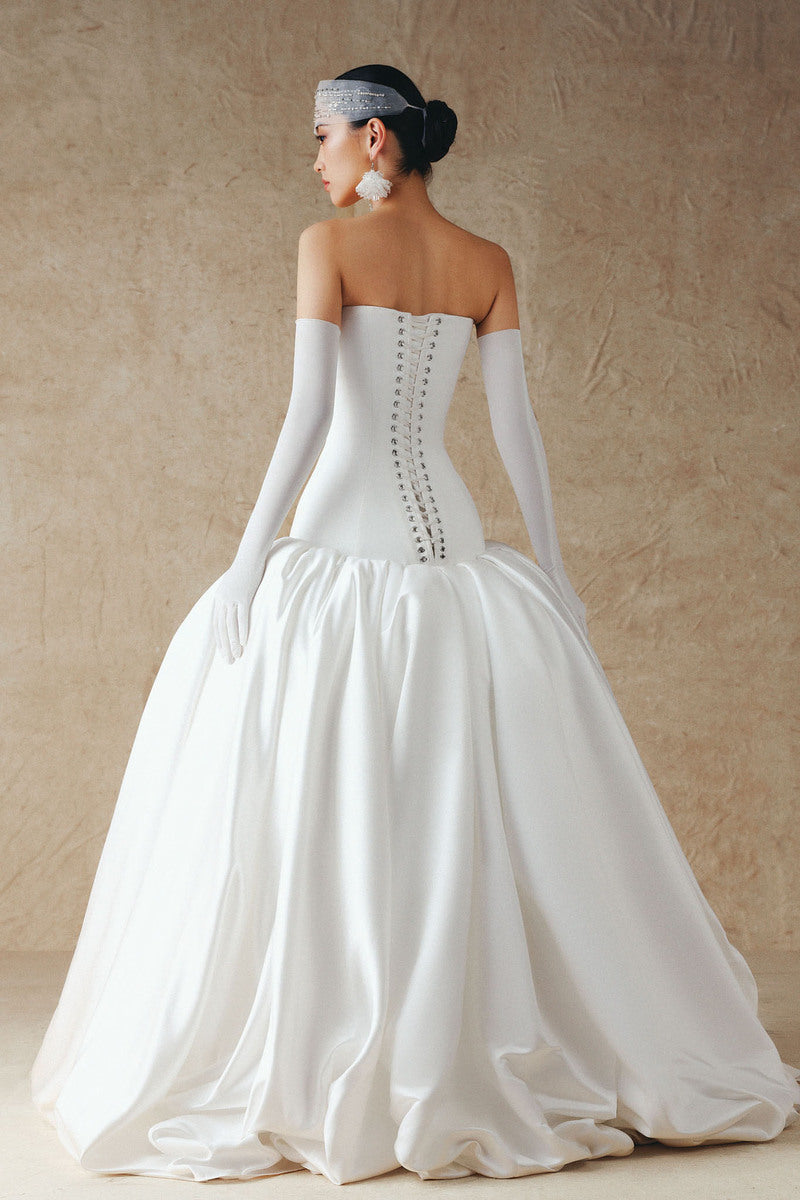 WHITE CUT OUT TOP SILK TAFTA GOWNS - CULT MIA