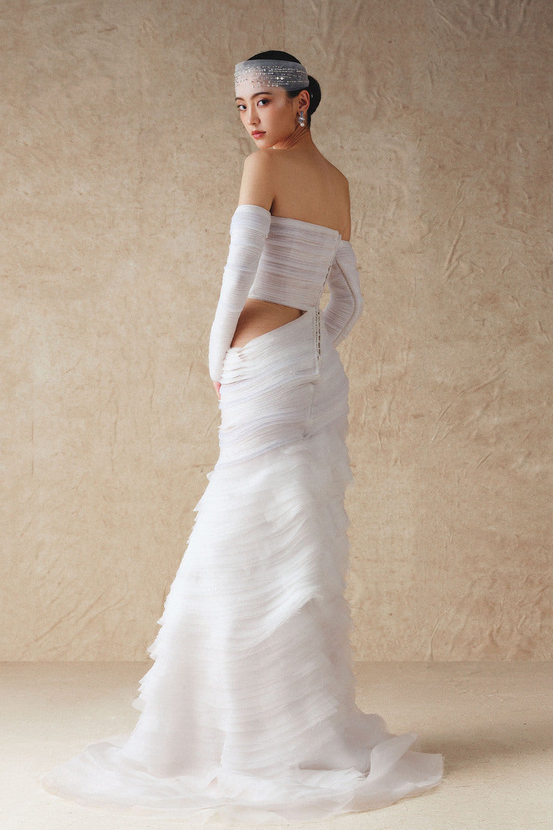 WHITE SHEER SILK DRESS WITH MULTIPLE FLOORS - CULT MIA