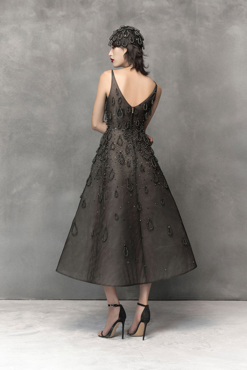 BLACK MIDI DRESS WITH ATTACHED WATER DROP - CULT MIA