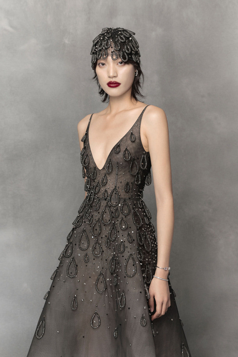 BLACK MIDI DRESS WITH ATTACHED WATER DROP - CULT MIA
