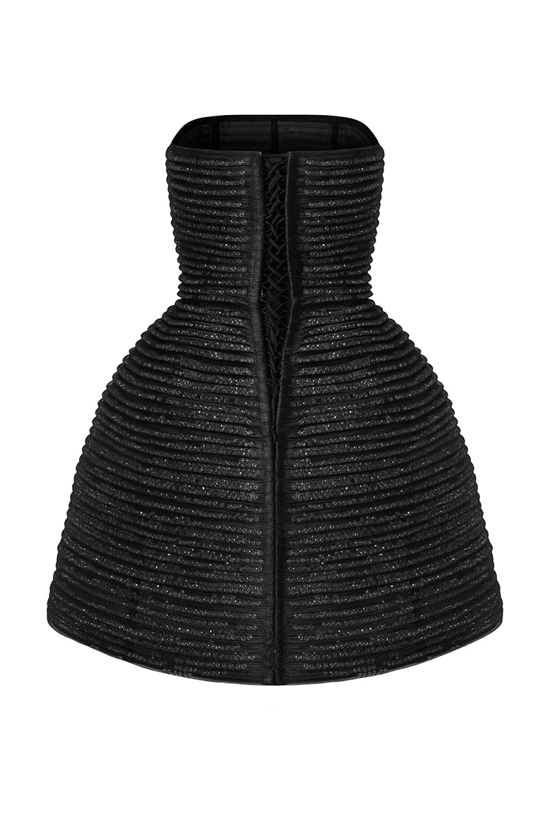 BLACK MINI TULLE DRESS WITH METAL BEADS - CULT MIA