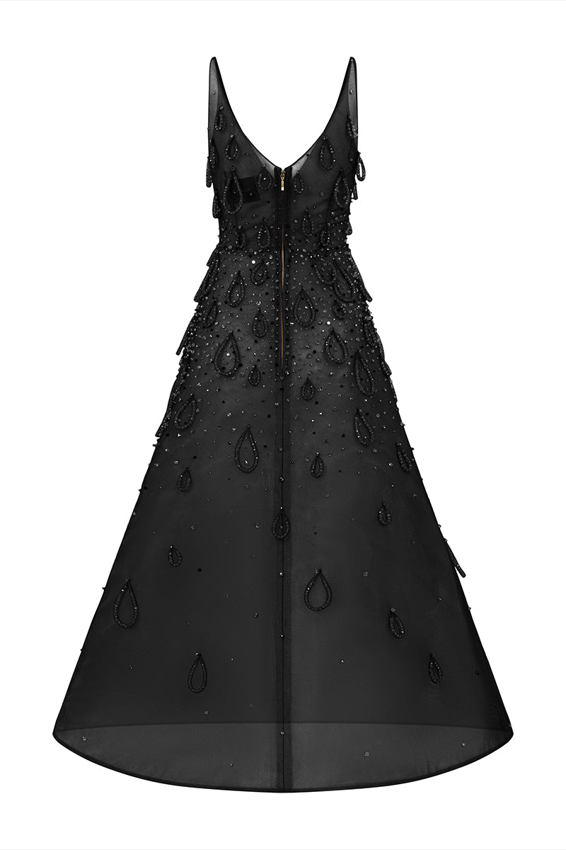 BLACK MIDI DRESS WITH ATTACHED WATER DROP - CULT MIA