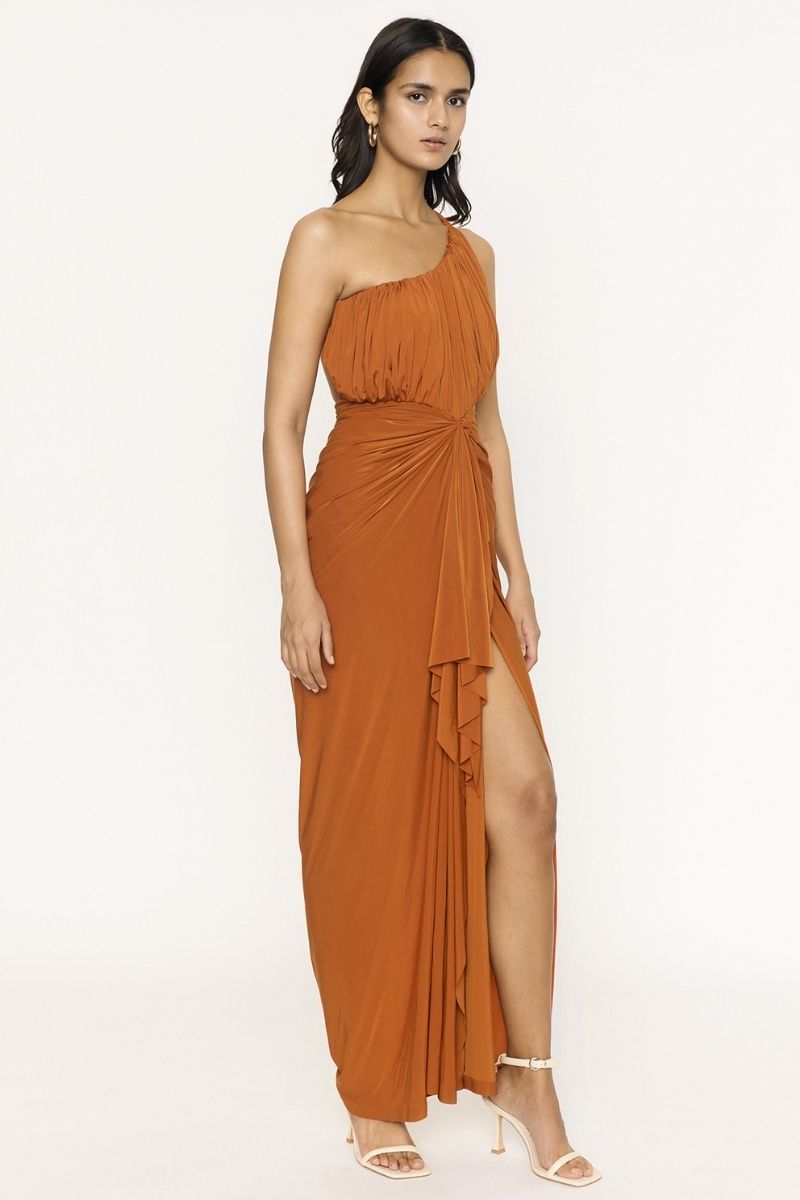PATRICIA RUST DRAPED MAXI DRESS - CULT MIA