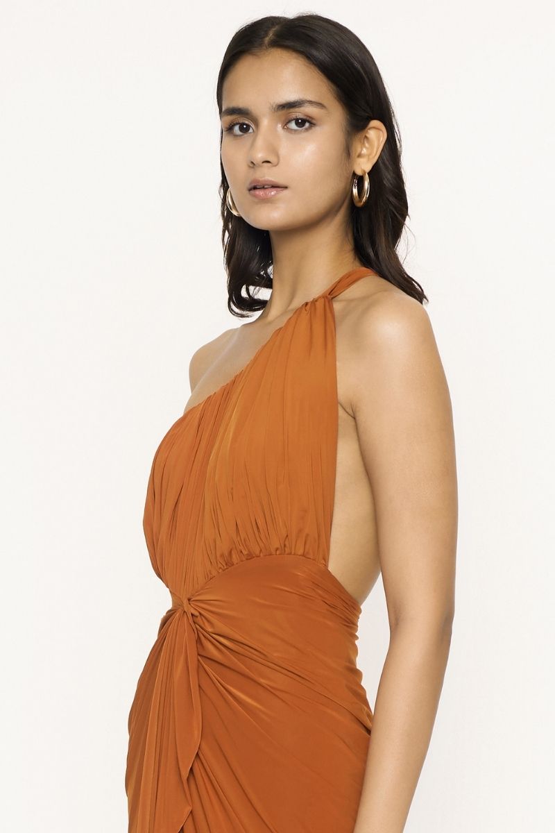 PATRICIA RUST DRAPED MAXI DRESS - CULT MIA