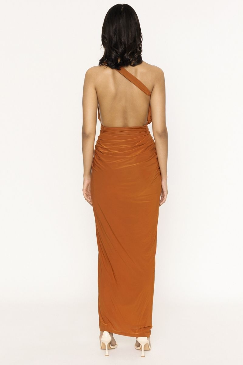 PATRICIA RUST DRAPED MAXI DRESS - CULT MIA