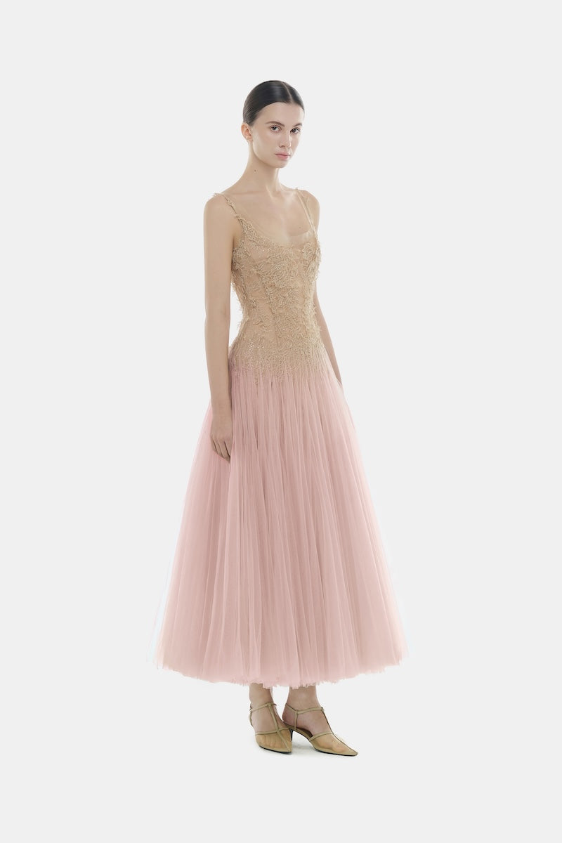 PINK OMBRE LACE MIDI DRESS - CULT MIA