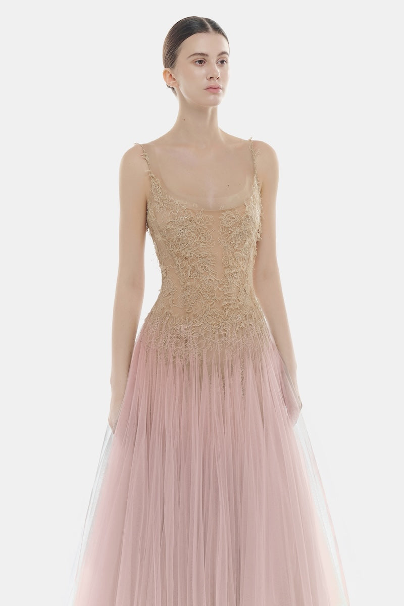 PINK OMBRE LACE MIDI DRESS - CULT MIA
