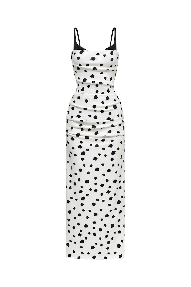 POLKA DOT DRAPED MIDI DRESS - CULT MIA