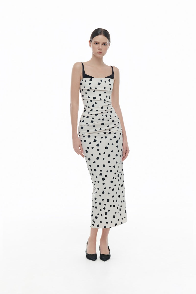 POLKA DOT DRAPED MIDI DRESS - CULT MIA