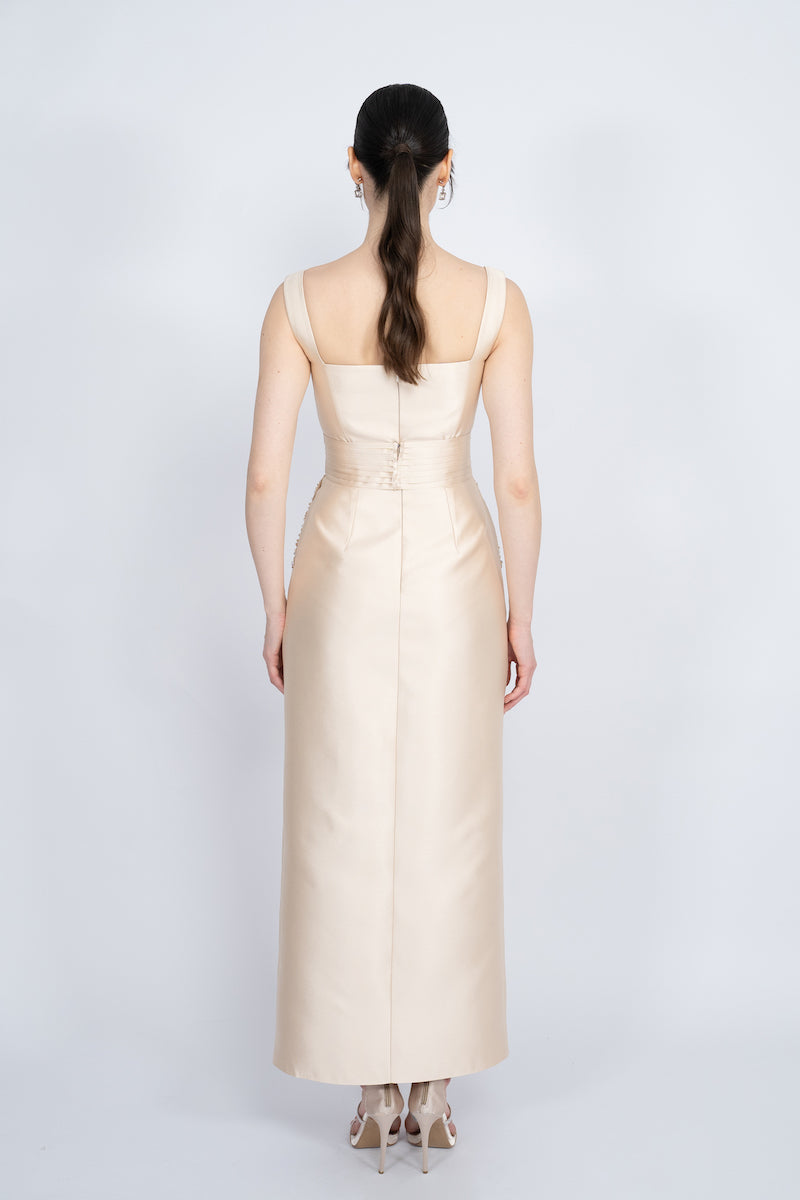 NUDE DETACHABLE MINI CAPE JACKET MAXI DRESS - CULT MIA