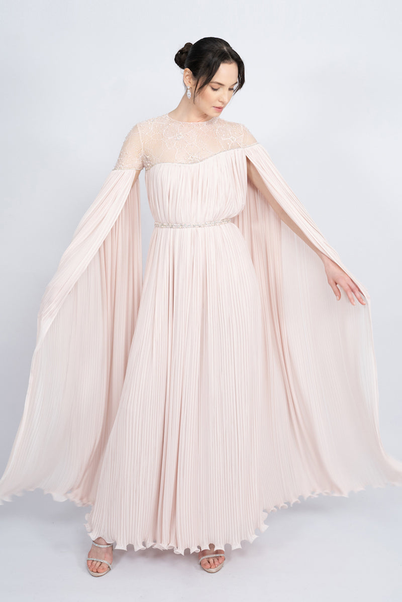 POWDER BICYCLE NECK HAND-EMBROIDERED LACE MAXI DRESS - CULT MIA