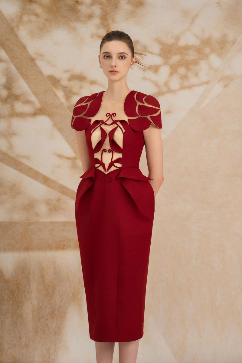 ELODIE PEGGED CAPE SHOULDER POLY COTTON MIDI DRESS - CULT MIA