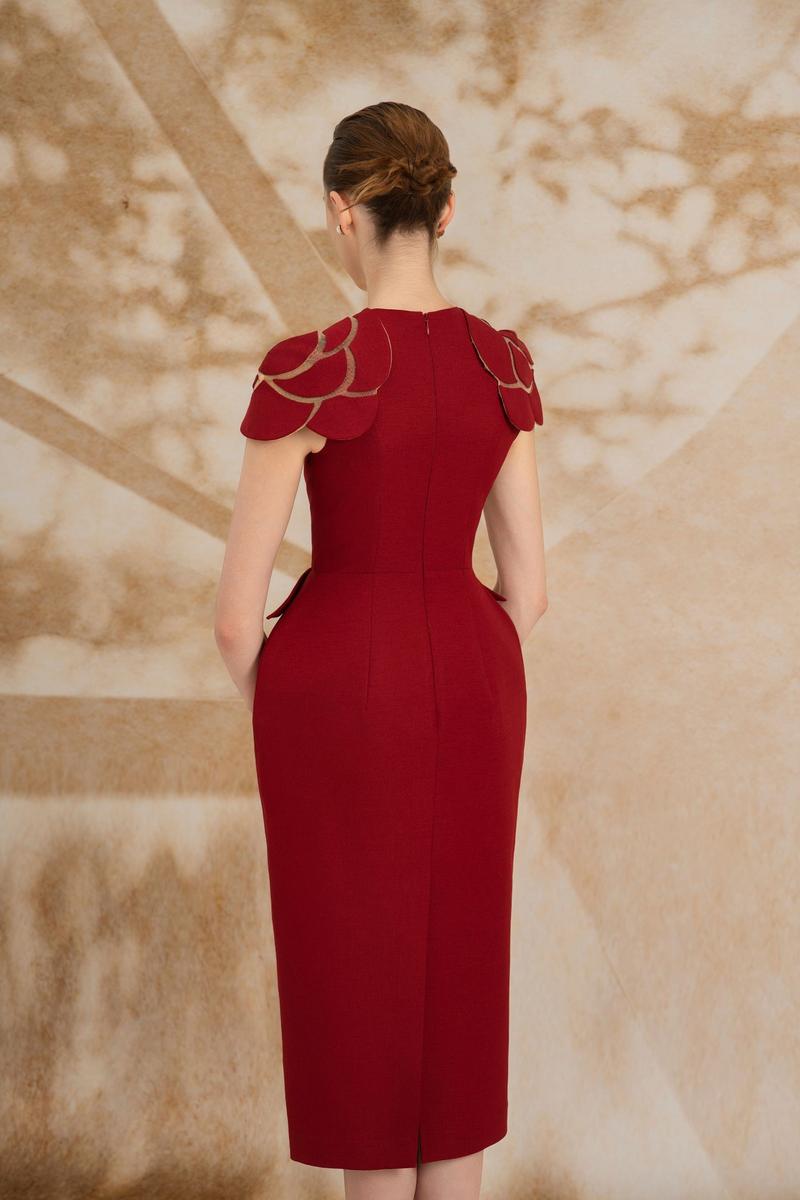 ELODIE PEGGED CAPE SHOULDER POLY COTTON MIDI DRESS - CULT MIA