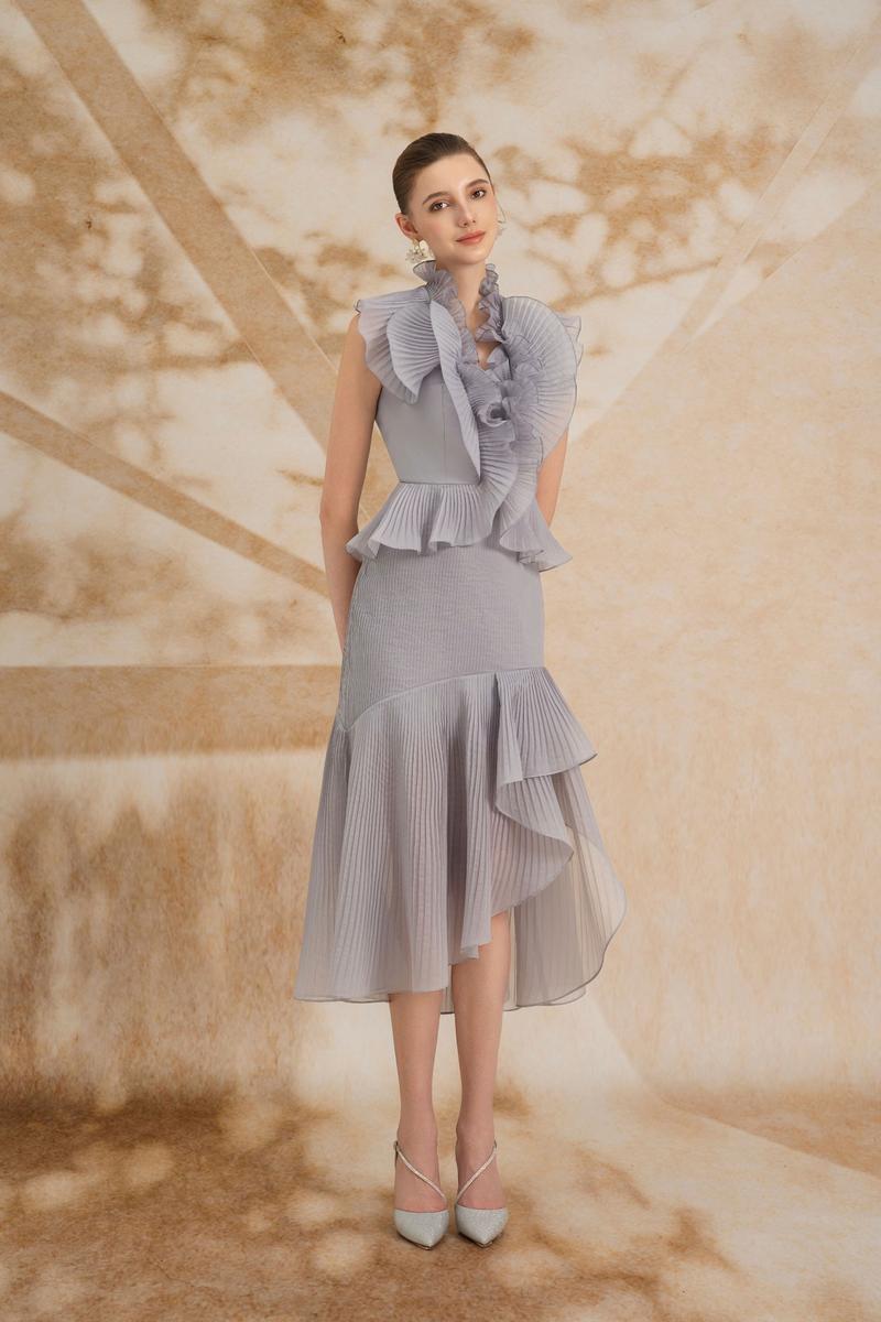 MELINA ASYMMETRIC RUFFLED ORGANZA MIDI SET - CULT MIA