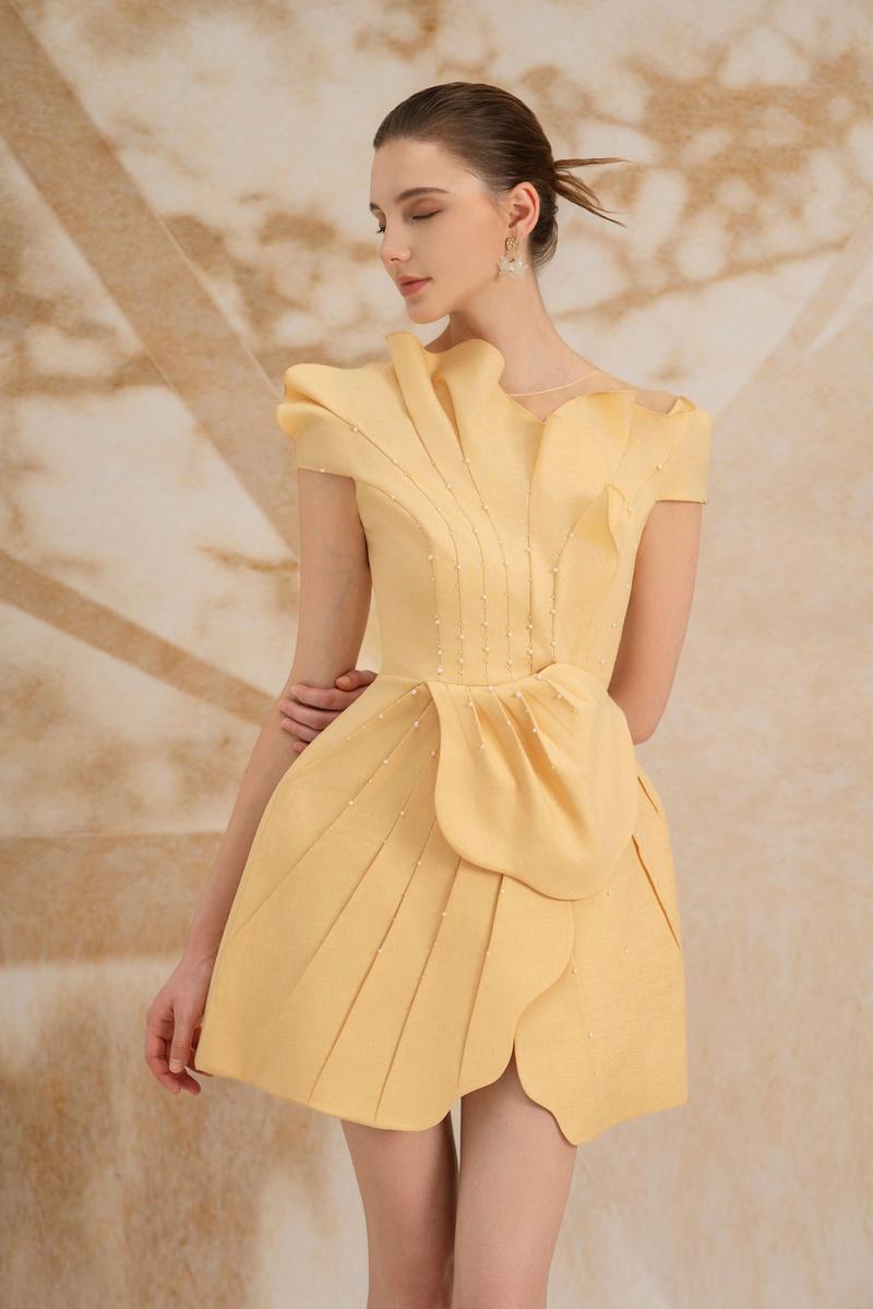 ROSALBA A-LINE CAP SLEEVED POLY COTTON MINI DRESS - CULT MIA