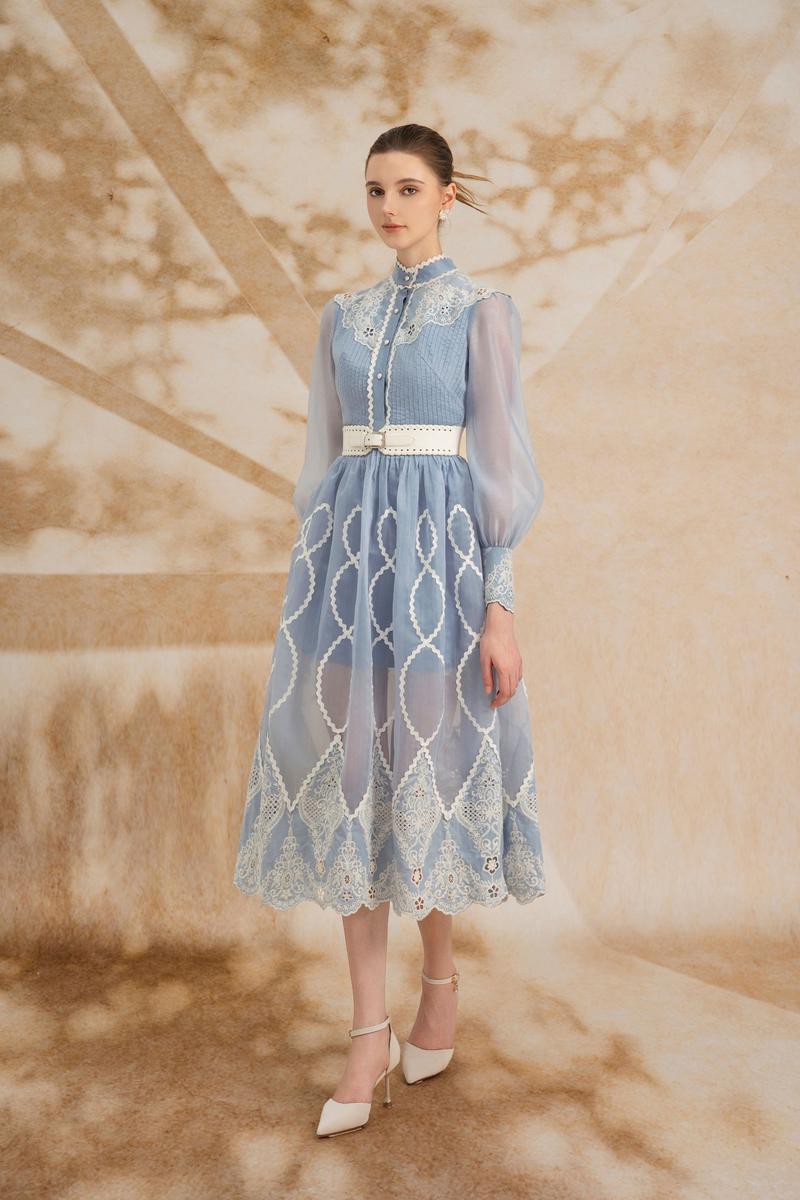 ANGELICA A-LINE HIGH NECK ORGANZA MIDI DRESS - CULT MIA