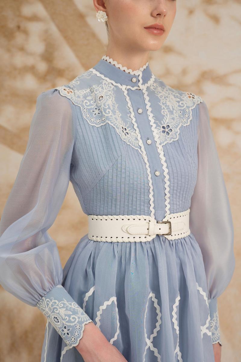 ANGELICA A-LINE HIGH NECK ORGANZA MIDI DRESS - CULT MIA