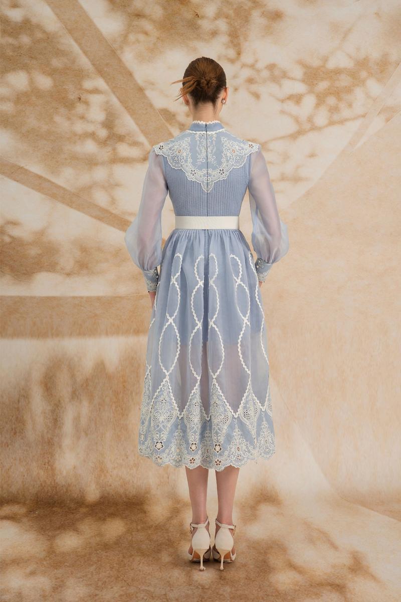 ANGELICA A-LINE HIGH NECK ORGANZA MIDI DRESS - CULT MIA