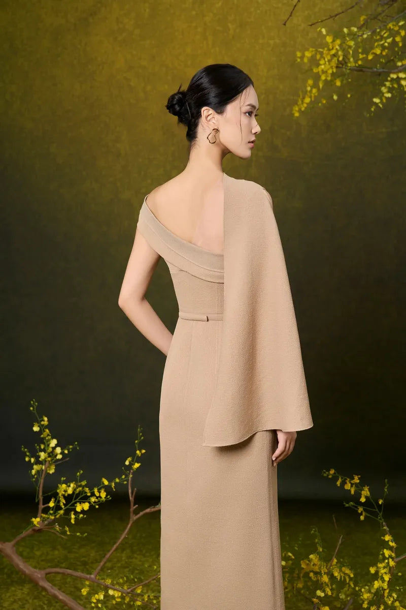 DREAM A-LINE FRONT SLIT POLYESTER BLEND MIDI DRESS - CULT MIA
