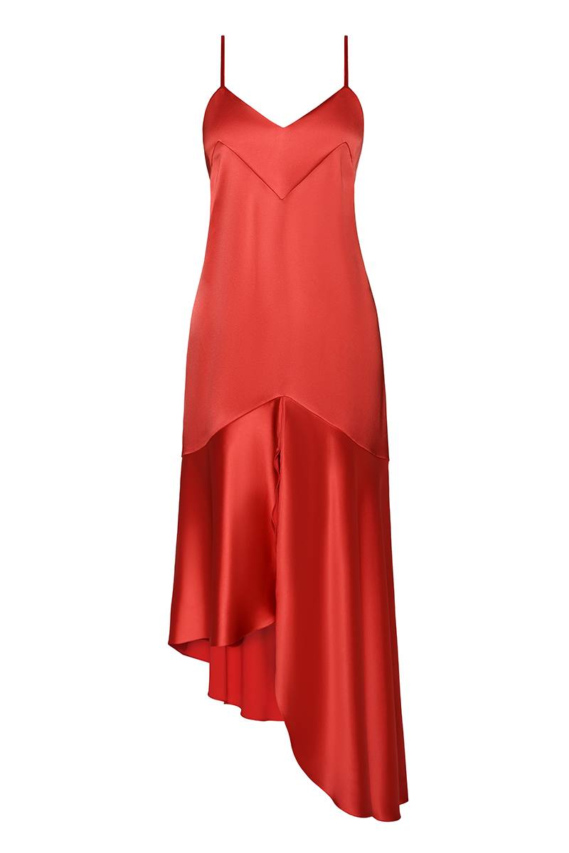silk laundry asymmetrical ruffle dress Asymmetric Ruffle Maxi Dress