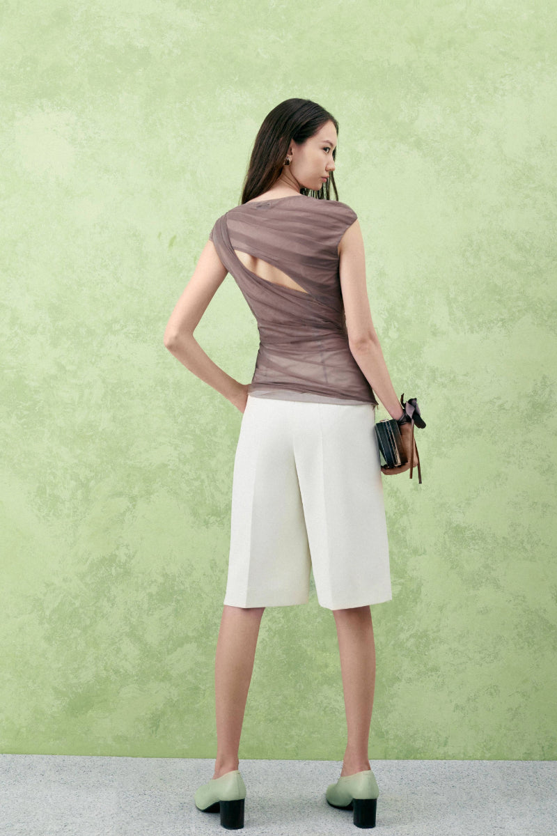 BALSAM BODYCON CAP SLEEVED TULLE TOP - CULT MIA