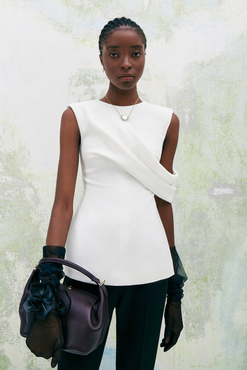 DAHLIA A-LINE JEWEL NECK CREPE TOP - CULT MIA