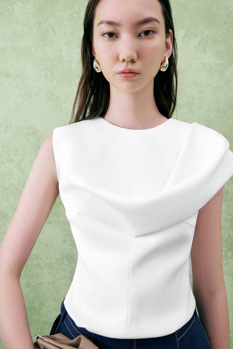 DAHLIA A-LINE JEWEL NECK CREPE TOP - CULT MIA