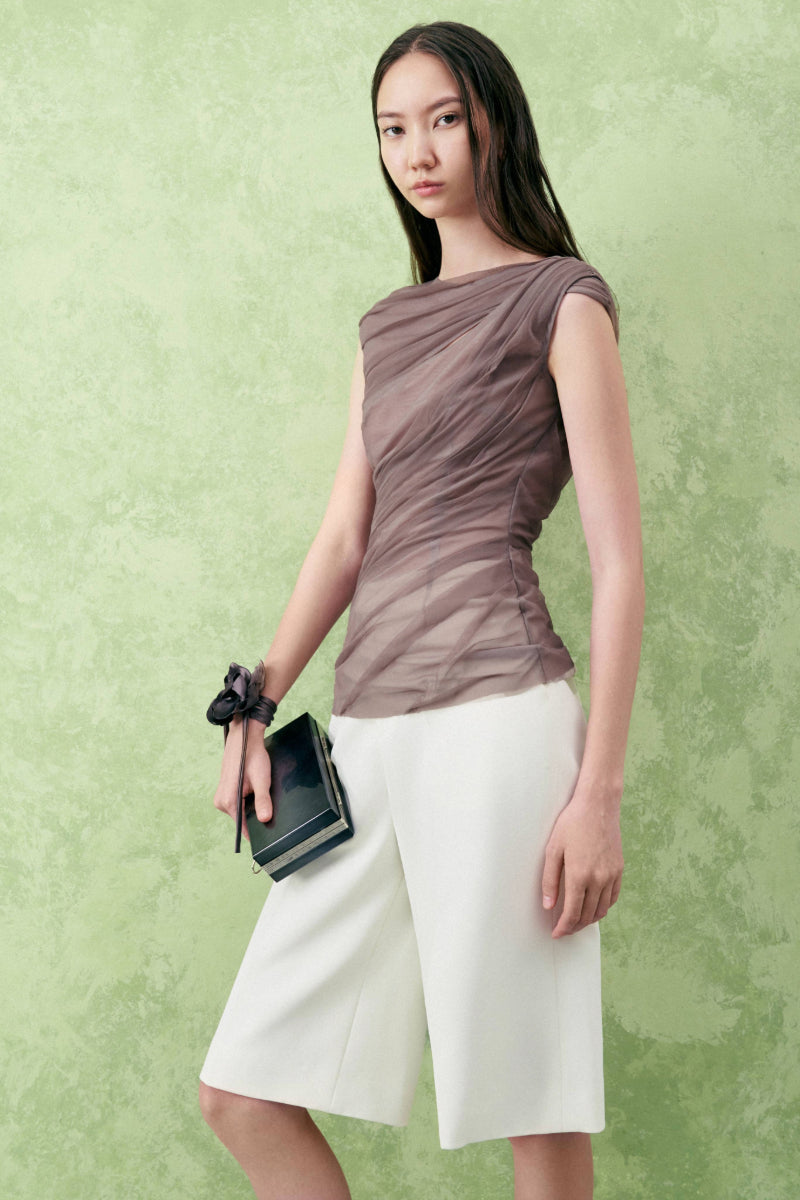 BALSAM BODYCON CAP SLEEVED TULLE TOP - CULT MIA