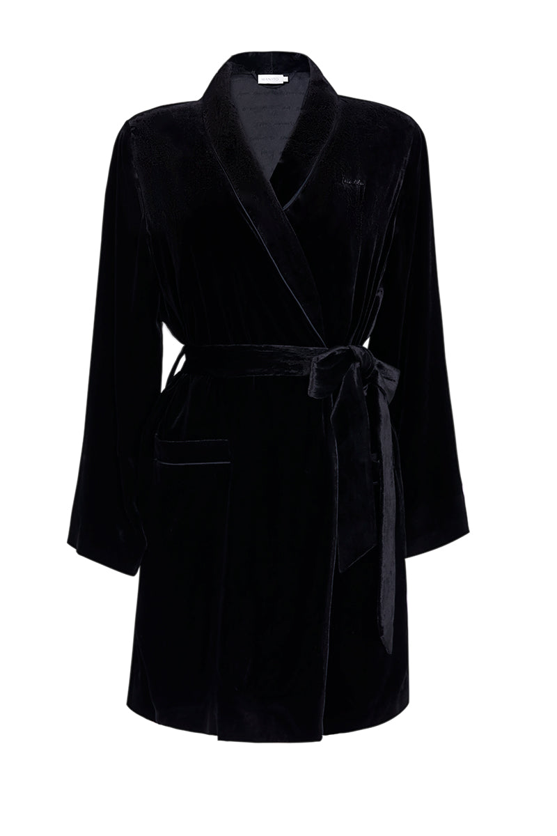 ROME VELVET WOMEN'S ROBE IN BLACK - CULT MIA