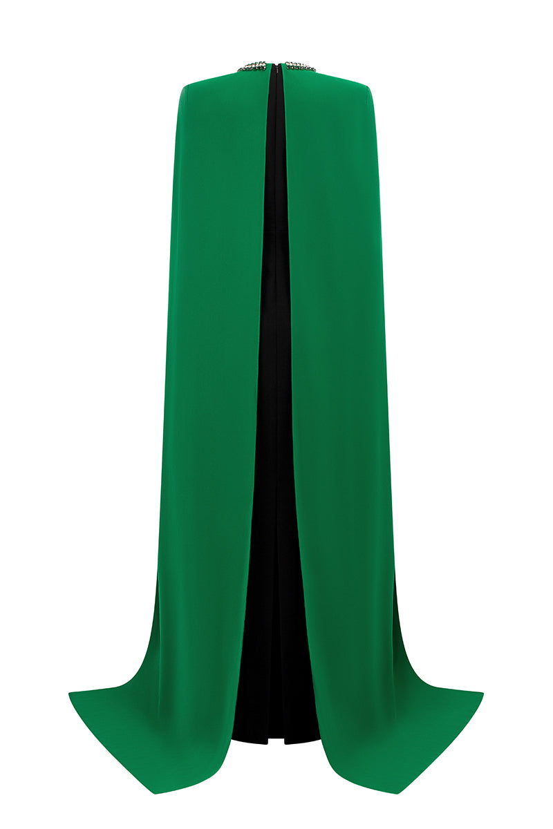 CREPE AND SILK LINED CAPPED EMERALD GOWN - CULT MIA