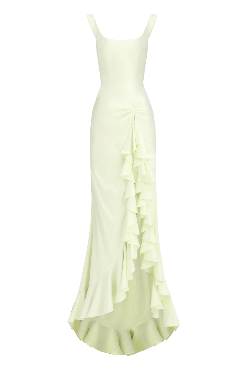 CULT MIA X STOLEN STORES RUFFLE SPLIT DRESS IN GREEN | CULT MIA | Stolen Stores CULT MIA X STOLEN STORES RUFFLE SPLIT DRESS IN GREEN | CULT MIA | Stolen Stores
