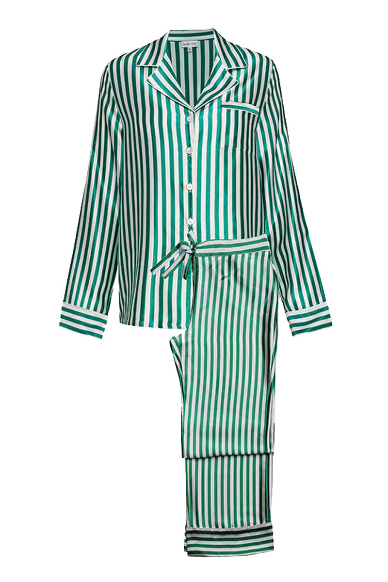STRIPE WOMEN'S PAJAMA SET IN GREEN - CULT MIA