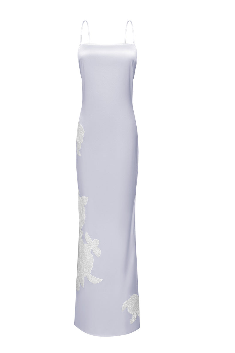 CAMELLIA SILK SLIP LONG DRESS IN PURPLE - CULT MIA