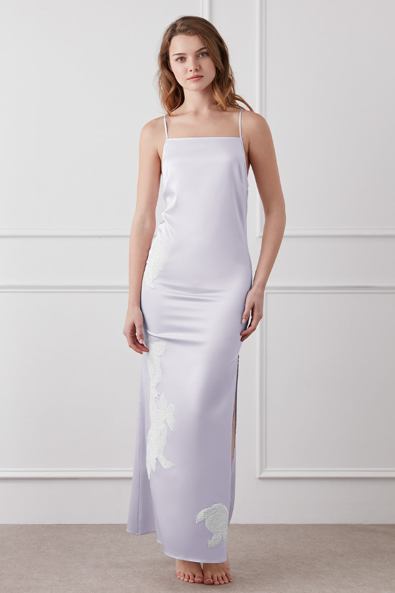CAMELLIA SILK SLIP LONG DRESS IN PURPLE - CULT MIA